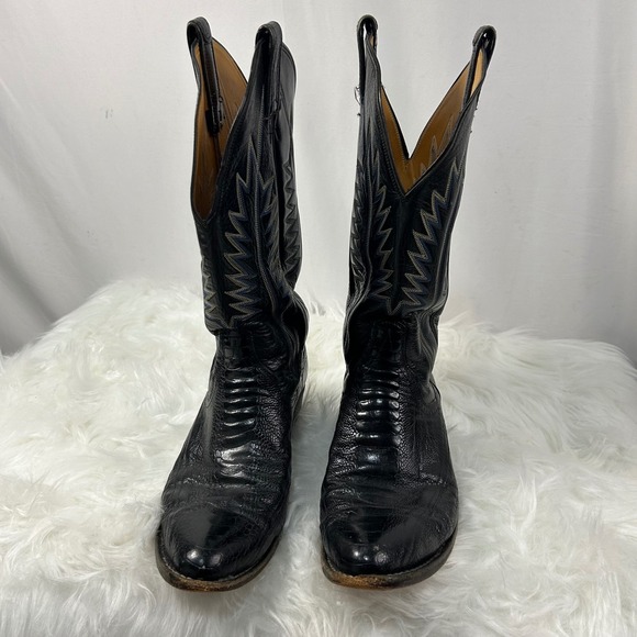 Panhandle Slim Black Ostrich Leather Cowboy Western Boots Mens 9 1/2 - Picture 1 of 9